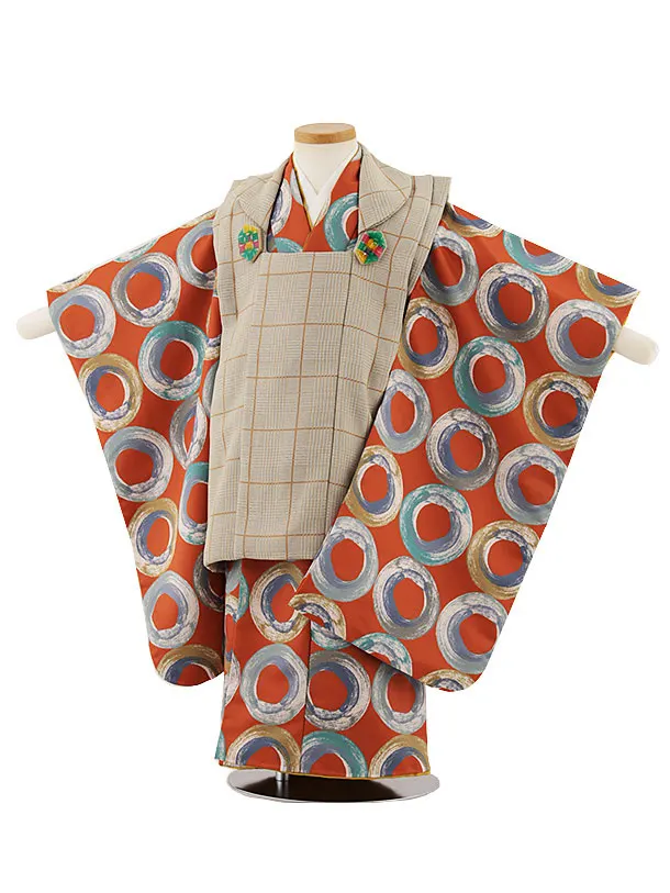七五三(3歳男児被布)W408 ラフィネココ ベージュポッピンドーナツ×オレンジ
