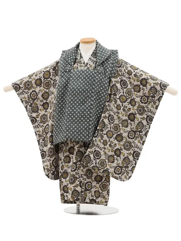 七五三(3歳男児)W419 花わらべ ブルーグリーンシャギーツィードドット×花