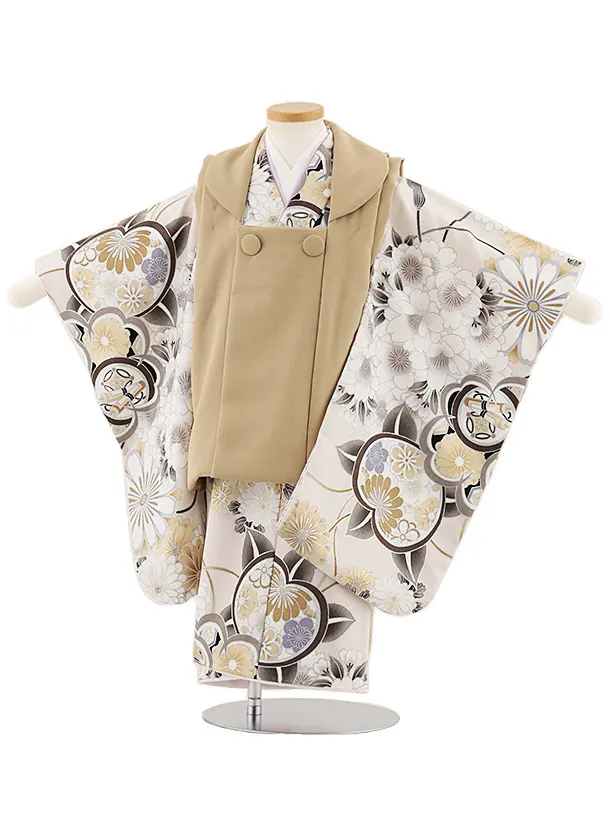 七五三レンタル(3歳男児被布)W429 ベージュ×薄ピンク橘桜