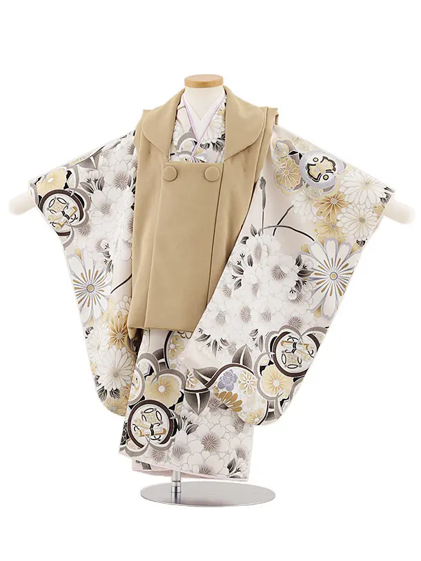 七五三レンタル(3歳男児被布)W433 ベージュ×薄ピンク橘桜