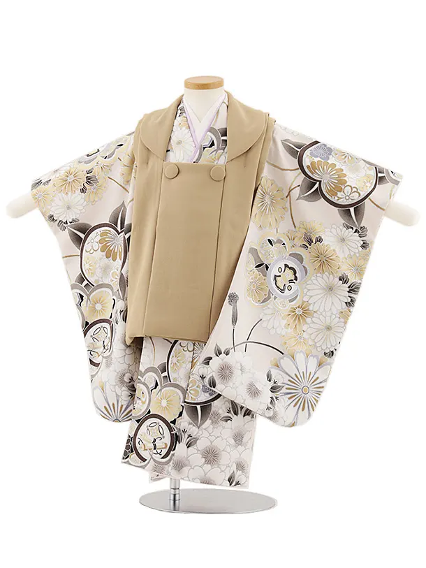 七五三レンタル(3歳男児被布)W437 ベージュ×薄ピンク橘桜