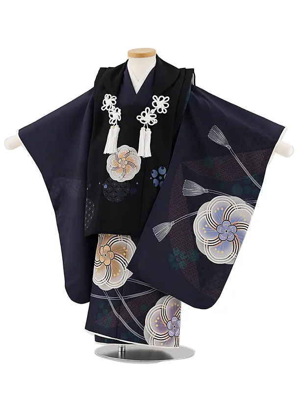 七五三レンタル(3歳男児被布)W451 黒×パープルねじり梅