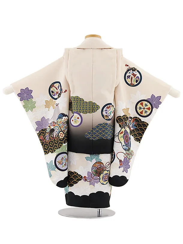 Ma☆お宮男児まとめB, 七五三まとめD, E☆ 七五三レンタル(3歳男児被布)W457 ベージュ鷹×ベージュ楓に丸紋