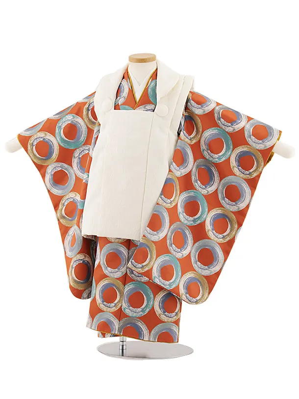 七五三レンタル(3歳男児被布)W458 白×オレンジポッピンドーナツ