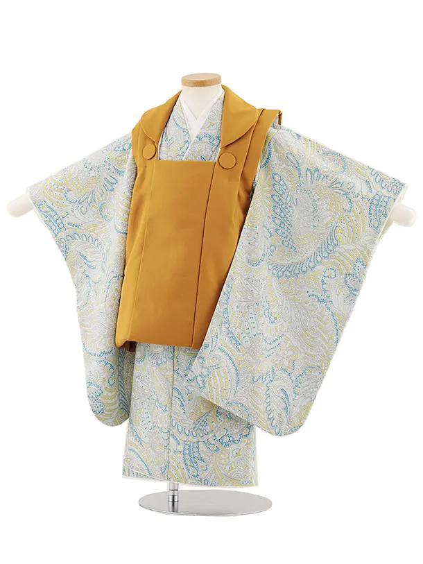 七五三レンタル(3歳男児被布)W461 キャメルブラウン×水色変わり柄