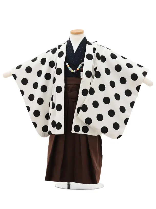 かんたん(3.4歳男児袴)W469 ラフィネココ 白黒ドット×ブラウン