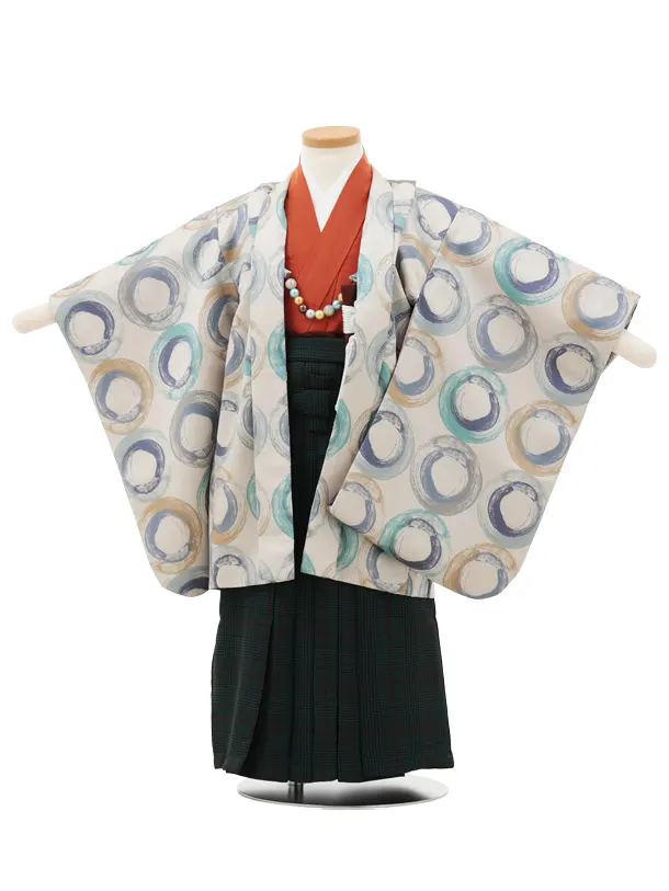 かんたん(3.4歳袴)W471 ラフィネココ ポッピンドーナツベージュ×グリーン