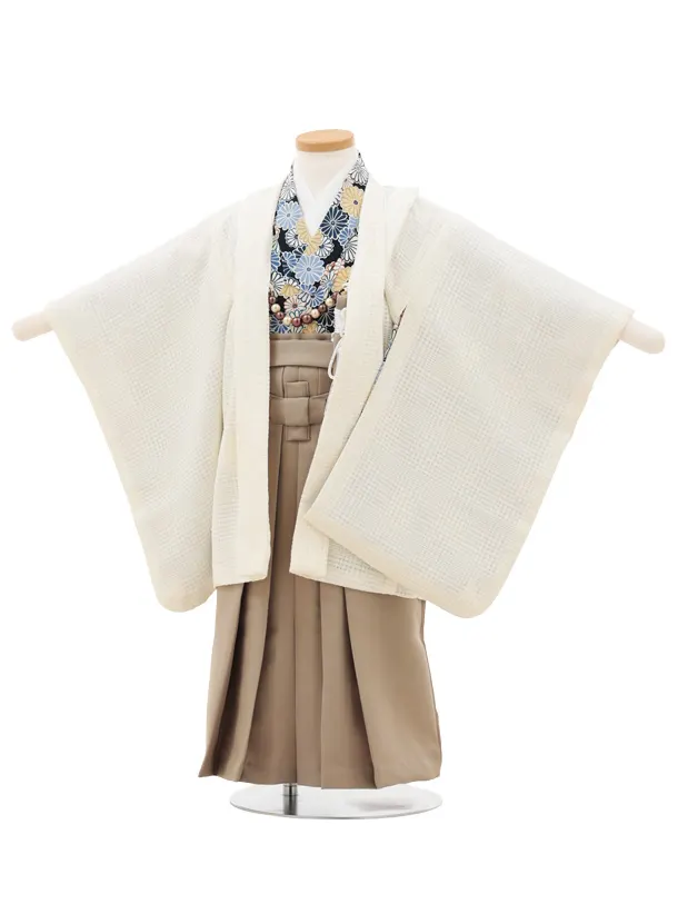 かんたん(3.4歳袴)W473 ラフィネココ クリームチェック織×モカベージュ