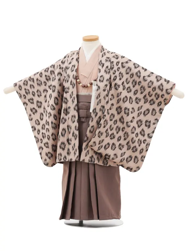 かんたん(3.4歳袴)W474 ラフィネココ ピンクベージュレオパード×モカ