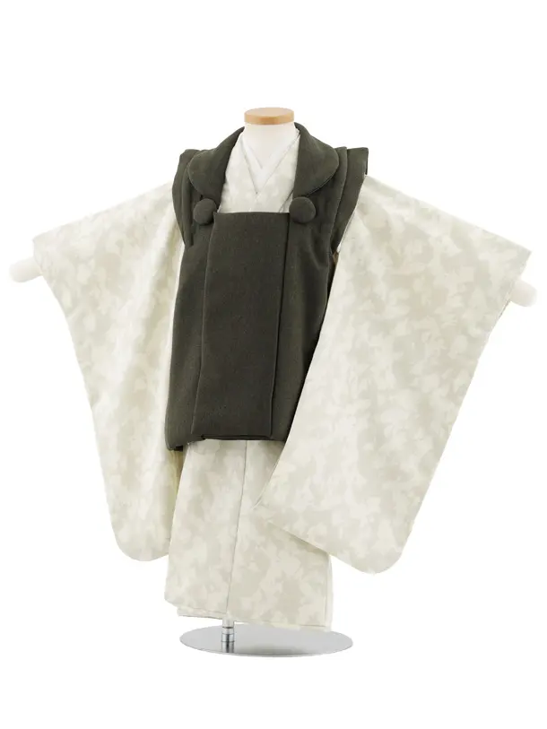 七五三レンタル(3歳男児被布)W476 グリーン×グレージュ変わり柄