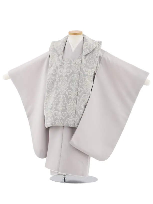 七五三レンタル(3歳男児被布)W478 グレーダマスク柄×グレージュ