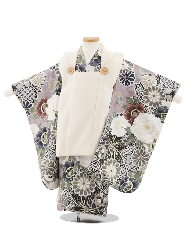 七五三レンタル(3歳男児被布)W479 クリーム×パープル古典柄