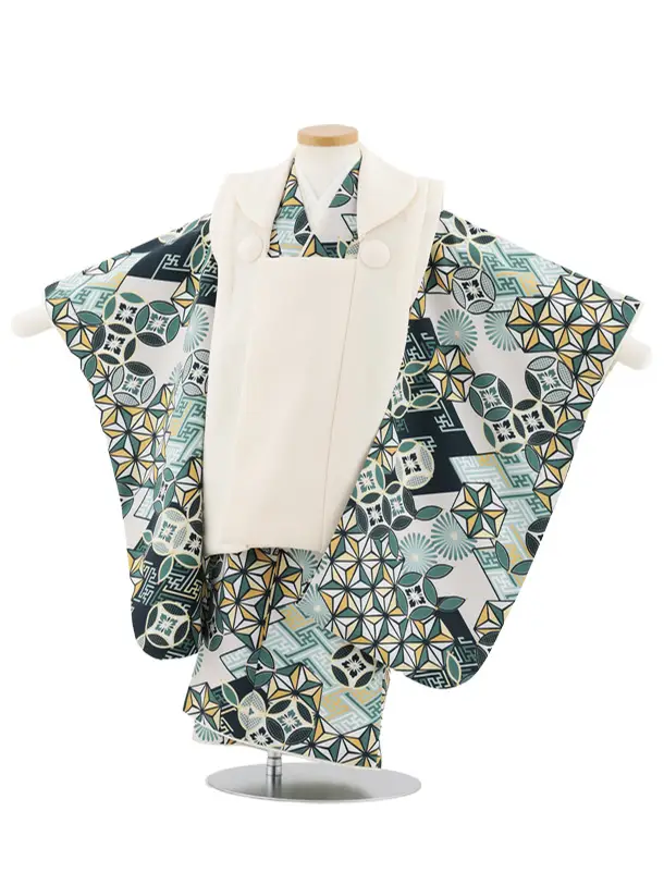 七五三レンタル(3歳男児被布)W481 クリーム×ベージュ七宝変わり柄