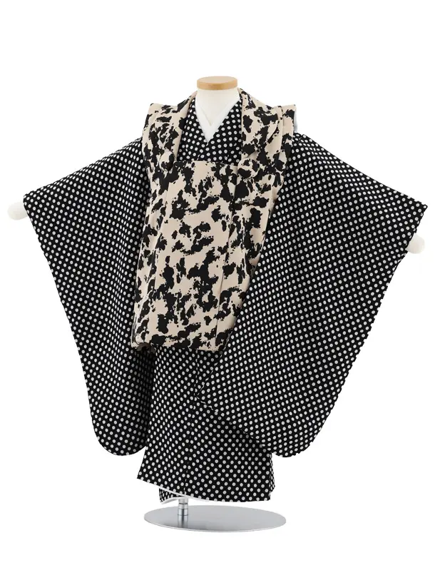 七五三レンタル(3歳男児被布)W486 ブラウン×黒白ドット