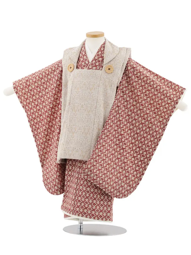 七五三レンタル(3歳男児被布)W487 ベージュ×ベージュ松皮菱紋