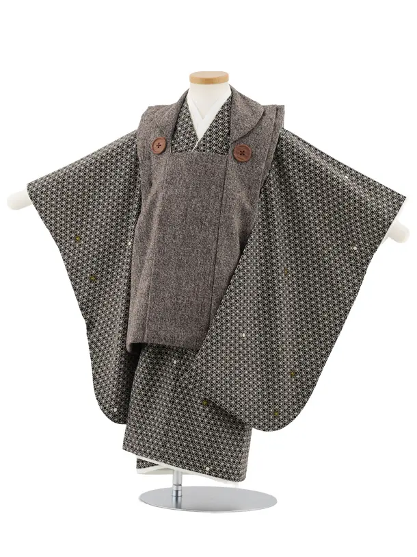 七五三レンタル(3歳男児被布)W488 ブラウン×茶松皮菱紋