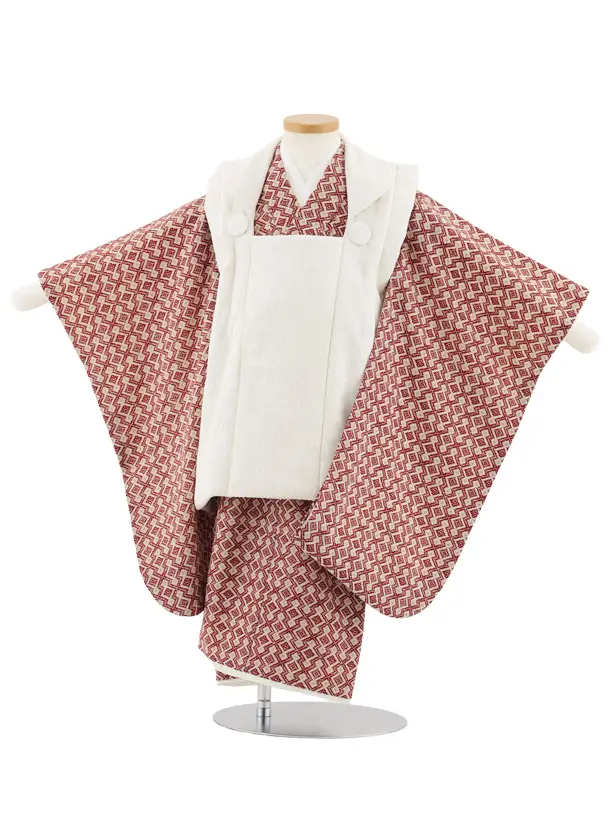 七五三レンタル(3歳男児被布)W489 オフホワイト×ベージュ松皮菱紋