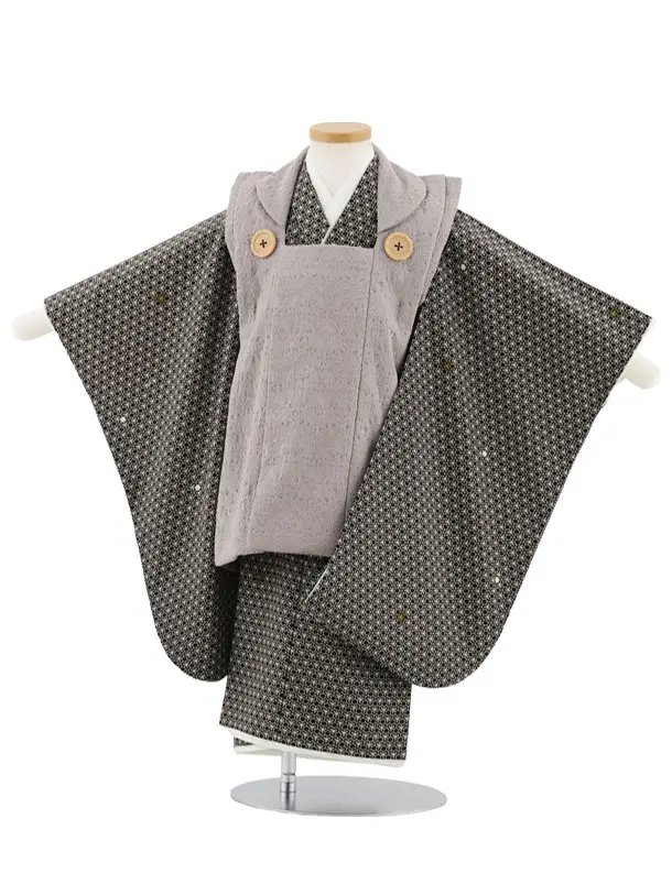 七五三レンタル(3歳男児被布)W490 グレー×茶松皮菱紋
