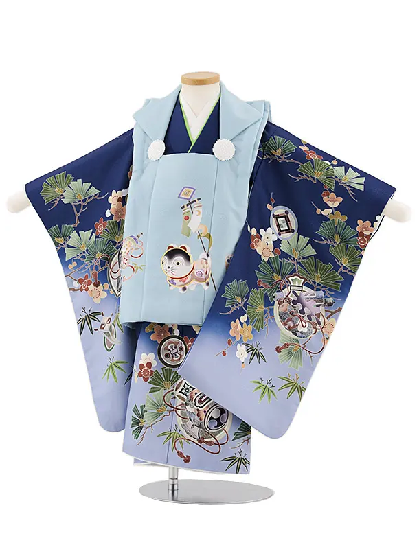 七五三レンタル(2歳男児被布)W500 水色 犬張り子×ブルーぼかし松竹梅
