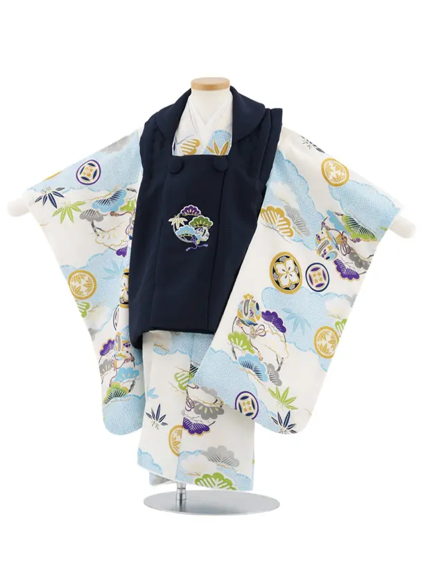 七五三レンタル(3歳男児被布)W515 小町kids 紺地刺繍×クリーム吉祥文様
