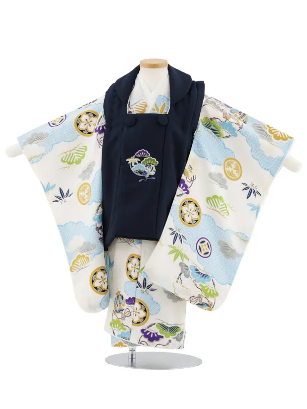 七五三レンタル(3歳男児被布)W517 小町kids 紺地刺繍×クリーム吉祥文様