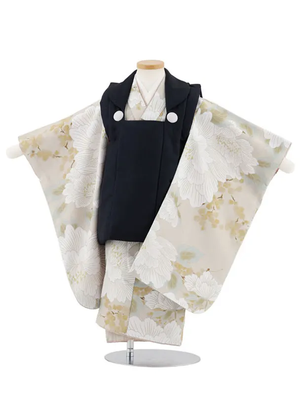 七五三レンタル(3歳男児被布)W545 紺地×ベージュ牡丹