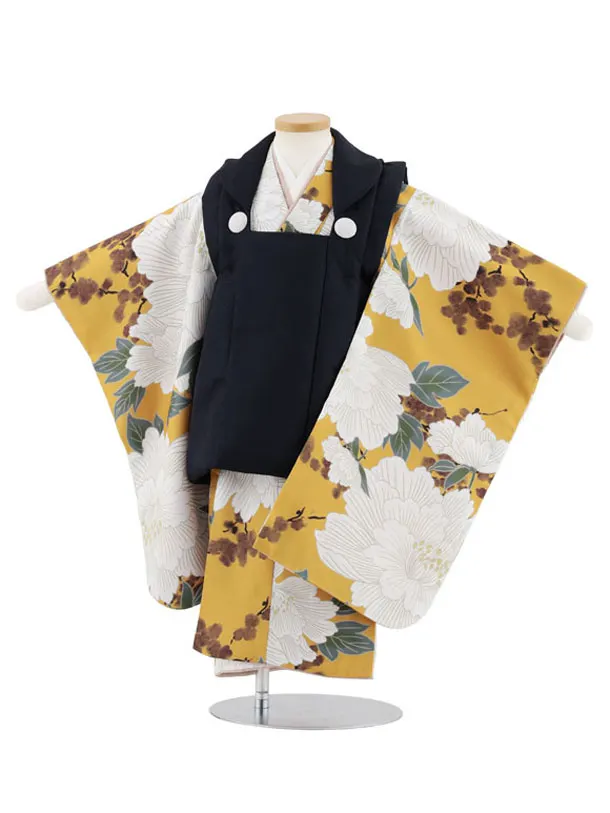 七五三レンタル(3歳男児被布)W547 紺地×金茶色 牡丹