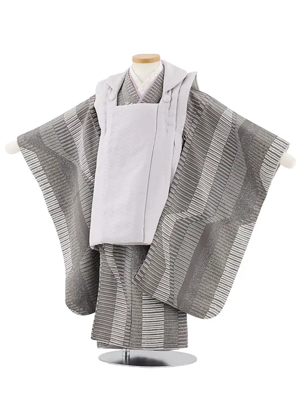 七五三レンタル(3歳男児被布)W556【正絹】ピンクグレー×グレー幾何学模様