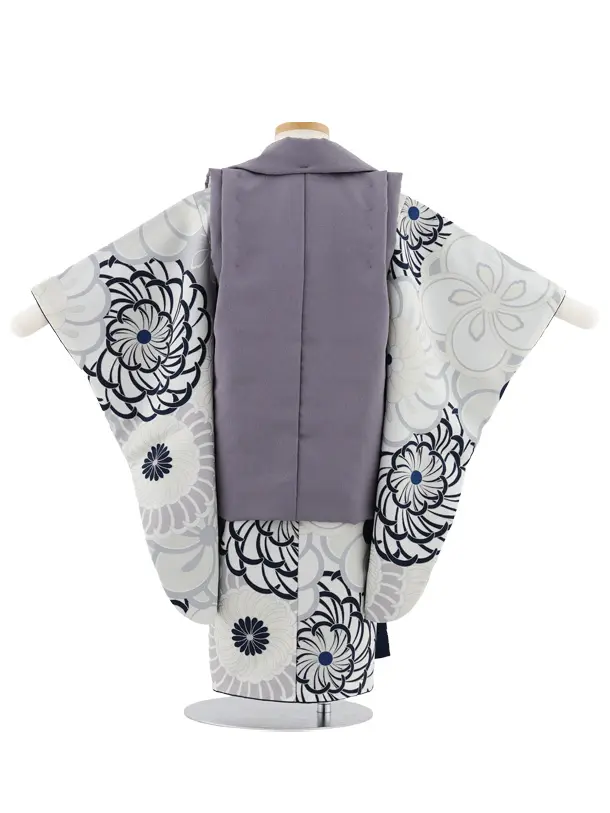 七五三 和装 グレー 花飾り　3歳　被布　男の子 七五三 和装 グレー 花飾り3歳被布男の子
