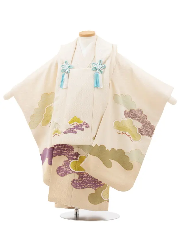 七五三(3歳男児被布)W589【正絹】藤井寛 ライトベージュ 松