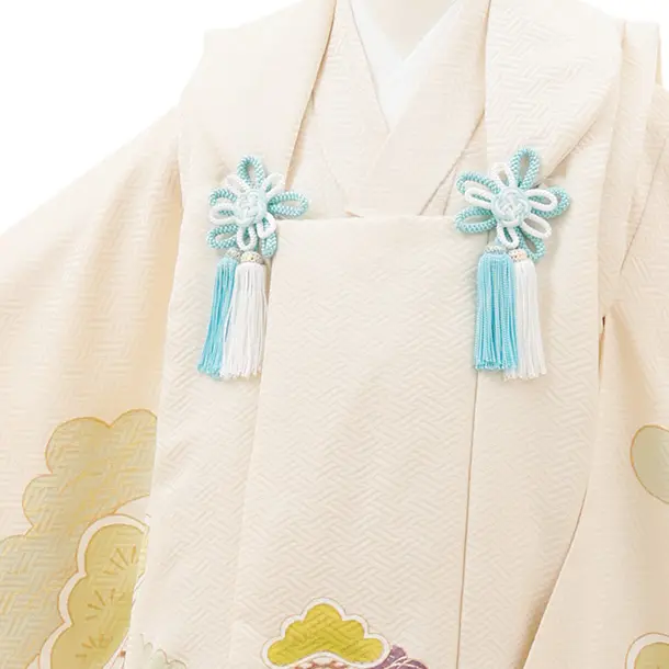 七五三(3歳男児被布)W589【正絹】藤井寛 ライトベージュ 松