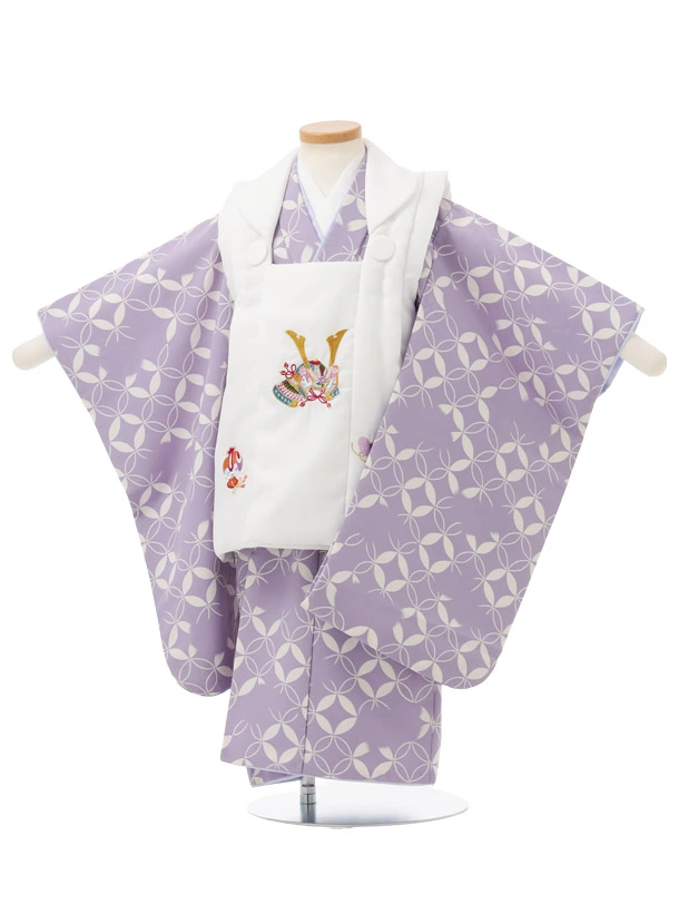 七五三レンタル(3歳男児被布)W715 白地刺繍兜 × 紫地七宝