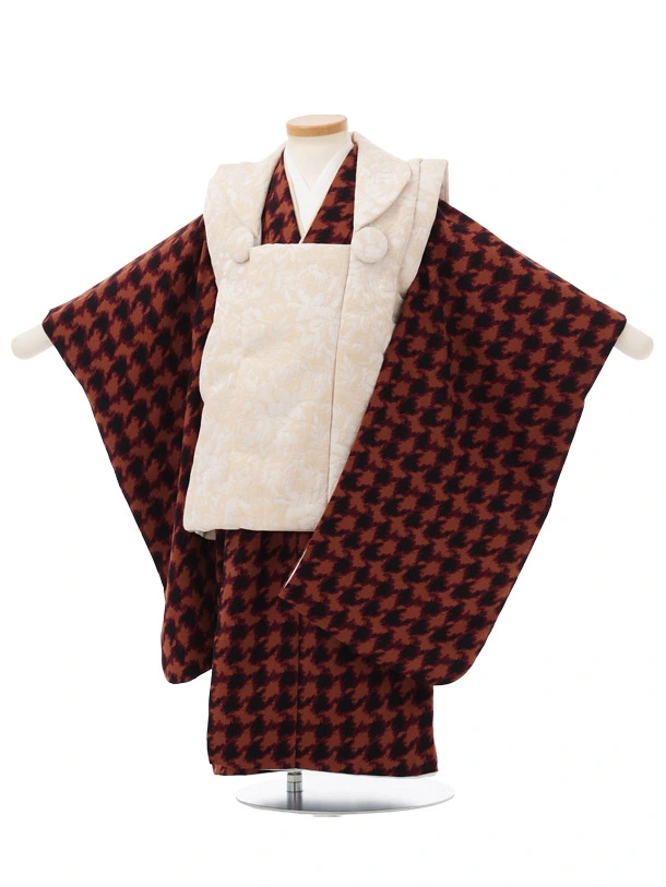 七五三レンタル(3歳男児被布)W776 ベージュ×茶色千鳥格子