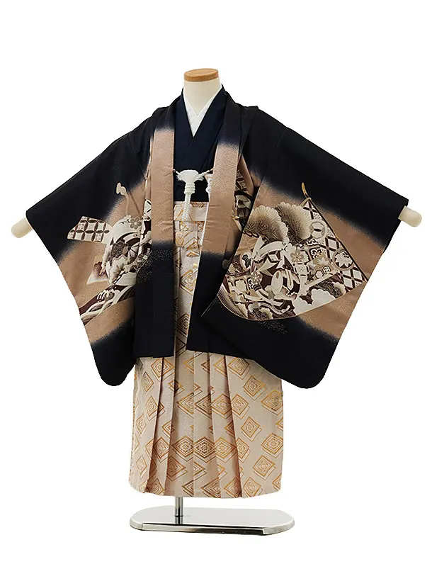 七五三　袴　男の子 男児袴：BY038 【五歳】赤 鷹に小槌と熨斗 七五三男児袴レンタル