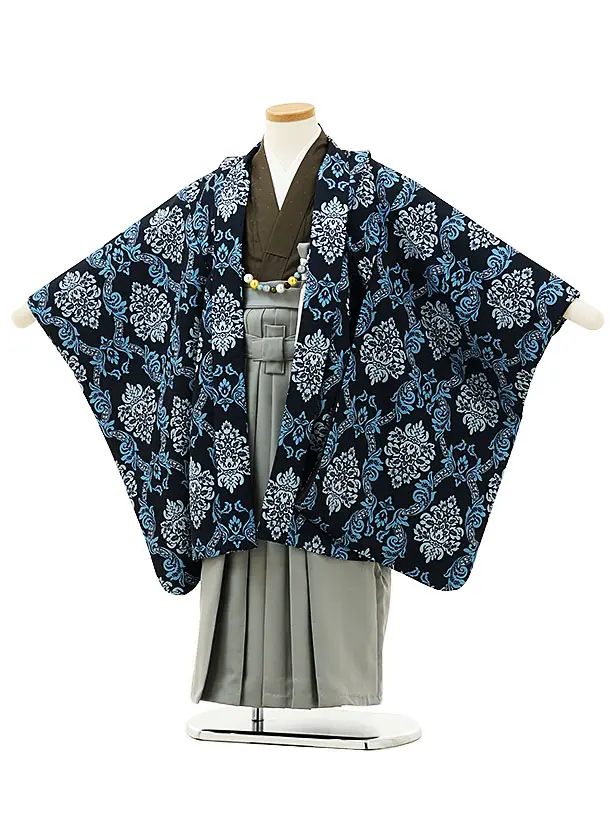 かんたん七五三レンタル(4歳,5歳男袴)5844青ぼかし疋田柄刺繍鷹x