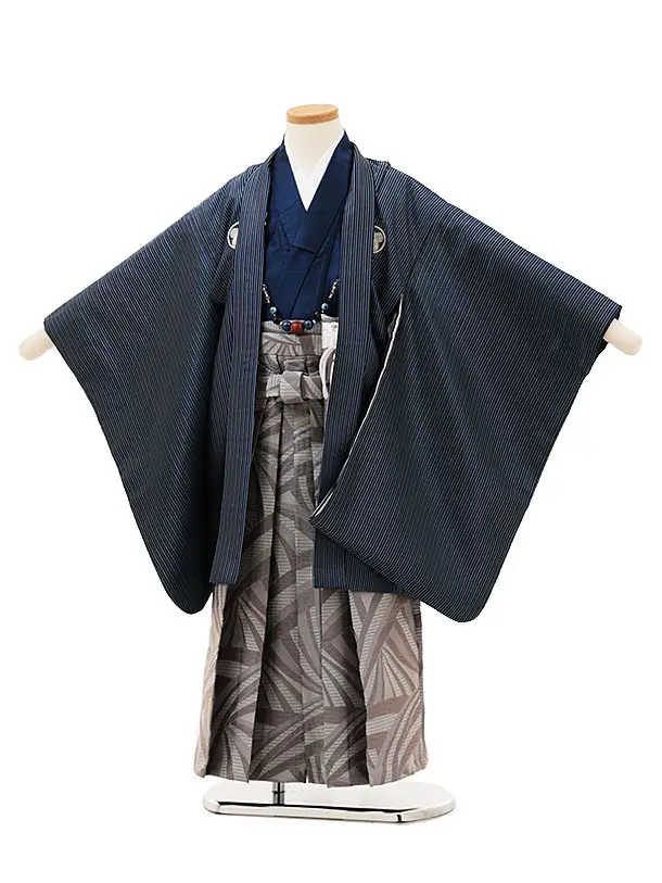 七五三レンタル(5歳男袴)X064紺大花xベージュ袴 | 商品詳細