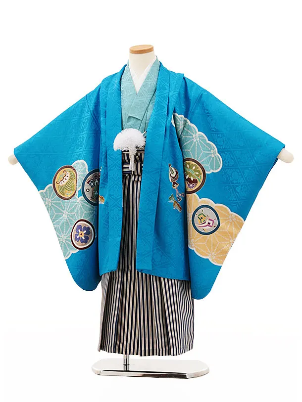 七五三 袴 七五三(5歳男袴)X845 紫紺疋田柄刺繍鷹兜×ベージュゴールド
