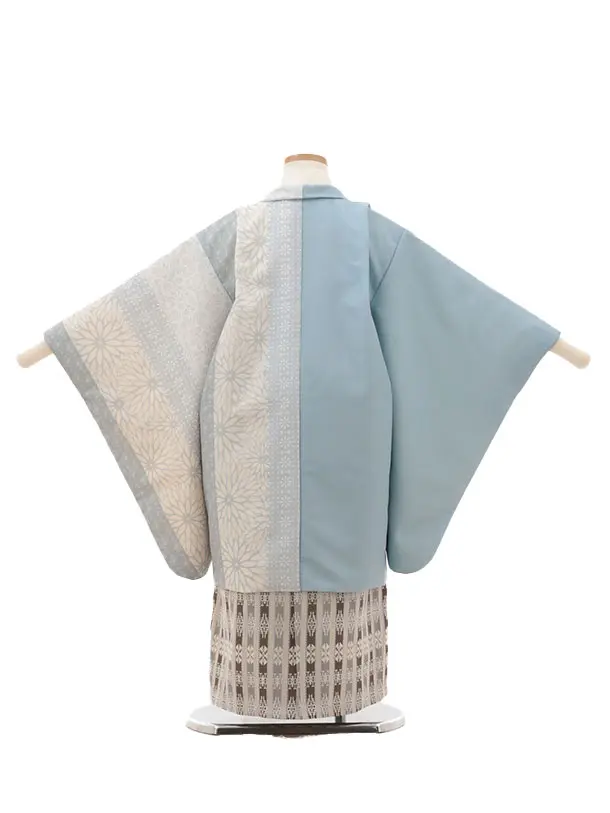 かんたん七五三(5歳男袴)X422 水色片身替り×ベージュ | 着物レンタルの