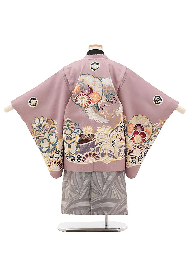 かんたん七五三(5歳男袴)X431 パープル鷹に唐花文×グレーパープル