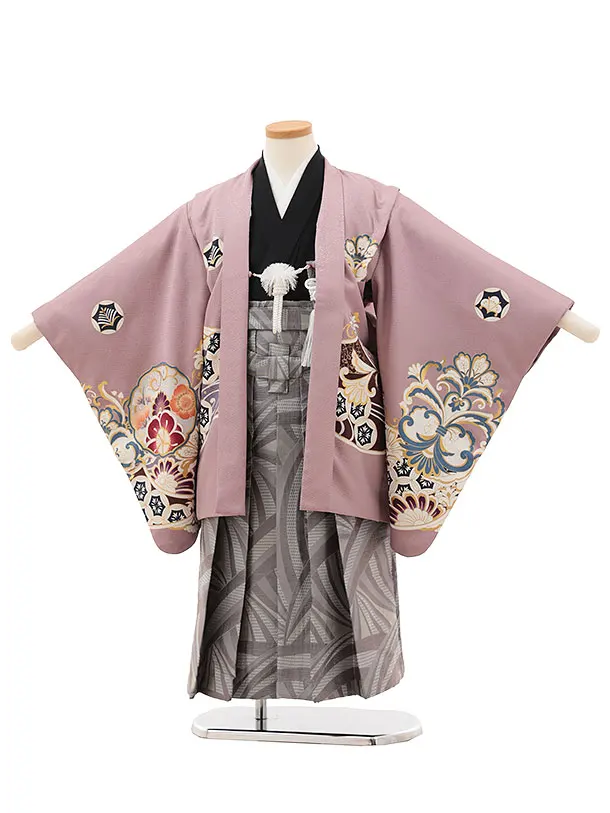 七五三男児　MIN79フルパック（袴タナカ） かんたん七五三(5歳男袴)X431 パープル鷹に唐花文×グレーパープル