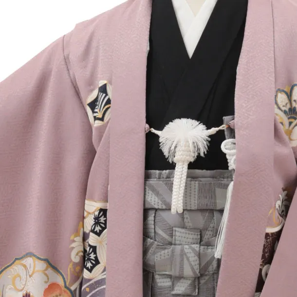 かんたん七五三(5歳男袴)X431 パープル鷹に唐花文×グレーパープル