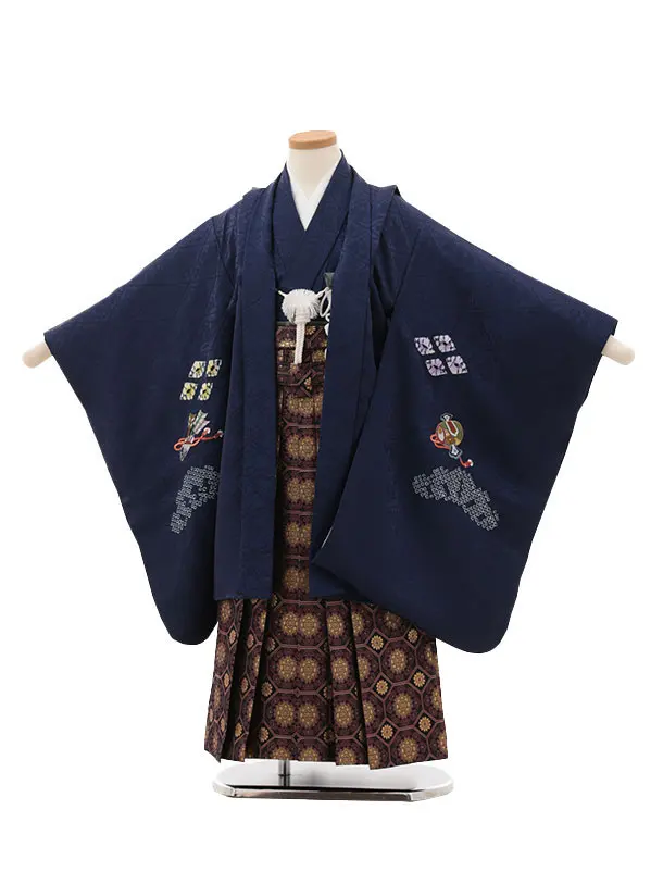 七五三5歳　袴セット かんたん七五三レンタル(4歳,5歳男袴)5844青ぼかし疋田柄刺繍鷹x