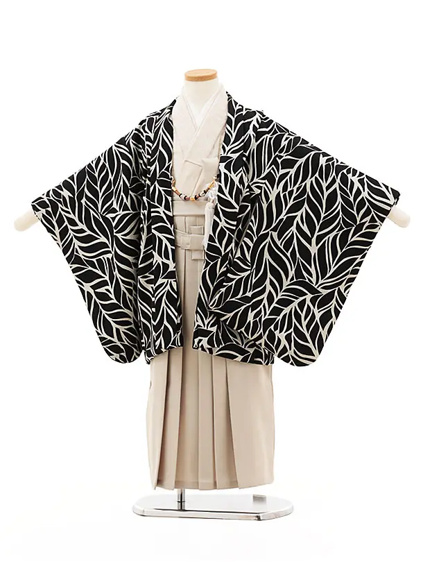 かんたん七五三レンタル(5歳男袴)X288黒地吉祥文様鷹x紺 | 着物