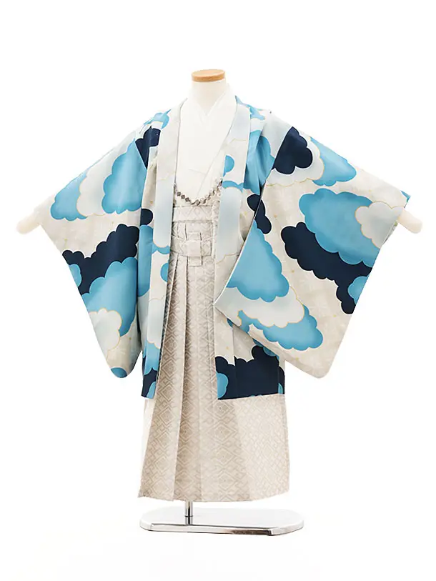 かんたん七五三(5歳男袴)X834 ブルーぼかし 白鷹×グレーパープル