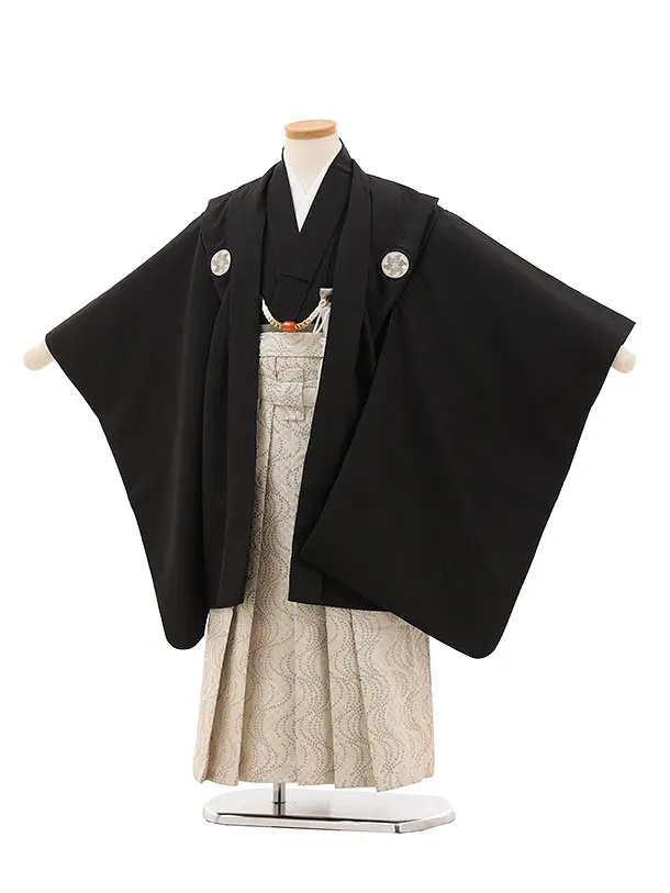 かんたん七五三(5歳男袴)X863 黒地松に鷹×黒縞 | 着物レンタルの