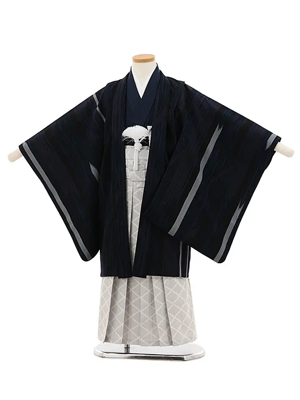 かんたん七五三(5歳男袴)X600 九重 濃紺 矢柄縞×白銀