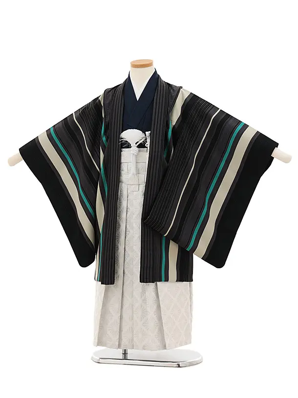 かんたん七五三(5歳男袴)X610 九重 グレーブルーストライプ×白銀