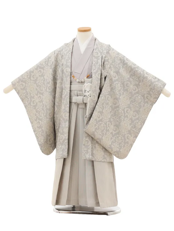 七五三レンタル(5歳男袴)X631 ぷちぷり グレー ダマスク柄×グレー
