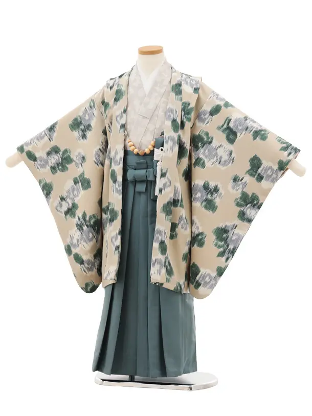七五三レンタル(5歳男袴)X641 花わらべ ベージュ花×ブルーグレー