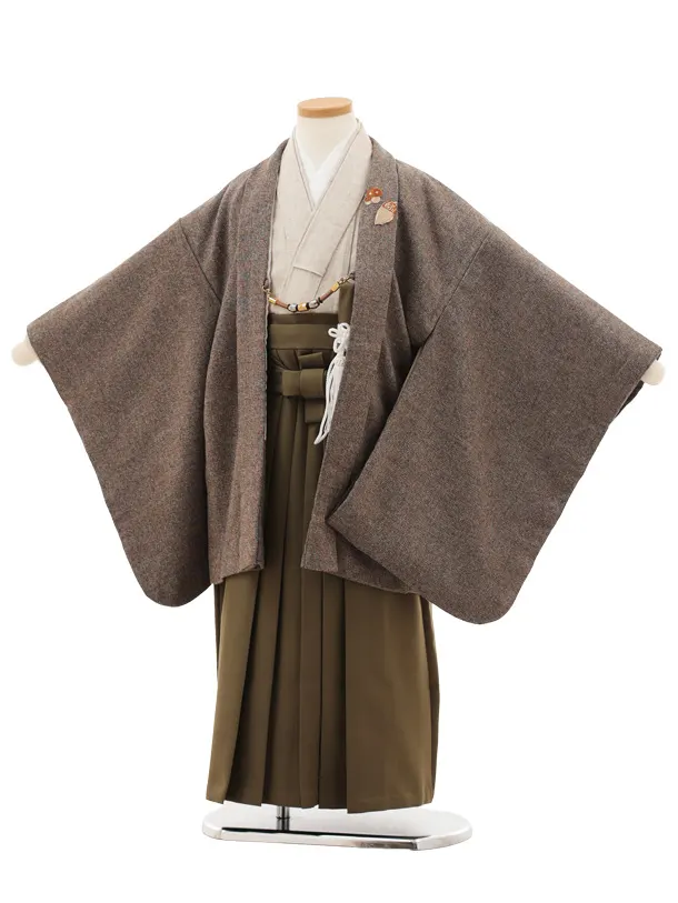 七五三レンタル(5歳男袴)X642 ブラウンベージュツィード×モスグリーン